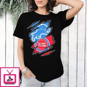 Detroit Lions And Detroit Pistons Two Teams One Heart Scratch T-Shirt