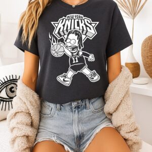 Jalen Brunson X Bart Simpson New York Knicks NBA Champions Fire Basketball T-Shirt