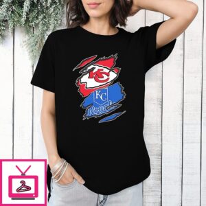 Kansas City Chiefs And Kansas City Royals Two Teams One Heart Scratch T-Shirt