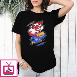 Kansas City Chiefs And Kansas Jayhawks Two Teams One Heart Scratch T-Shirt