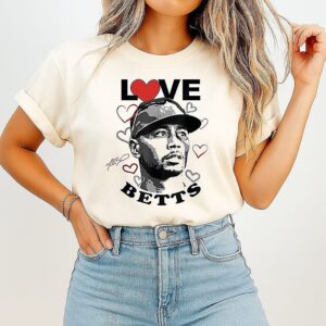 Love Mookie Betts Los Angeles Dodgers Baseball Heart Signature T-Shirt