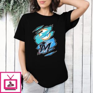Miami Dolphins And Miami Marlins Two Teams One Heart Scratch T-Shirt