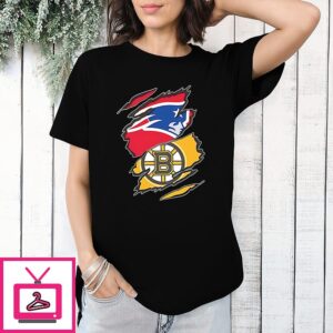 New England Patriots And Boston Bruins Two Teams One Heart Scratch T-Shirt