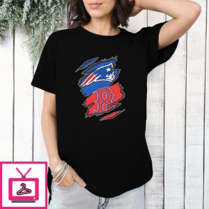 New England Patriots And Boston Red Sox Two Teams One Heart Scratch T-Shirt