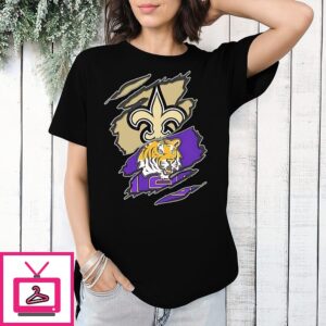 New Orleans Saints And Lsu Tigers Two Teams One Heart Scratch T-Shirt