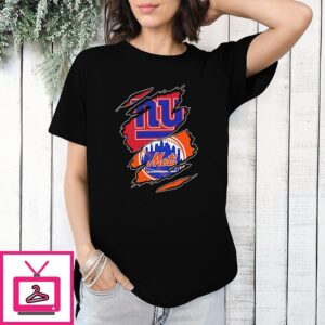 New York Giants And New York Mets Two Teams One Heart Scratch T-Shirt