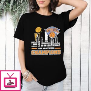 New York Knicks 2026 NBA Finals Champions Players Names City Skyline T-Shirt