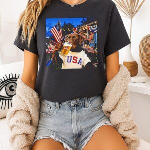 Patriotic Chocolate Lab Drinking Beer USA Dog 4th Of July T-Shirt