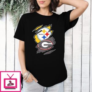 Pittsburgh Steelers And Georgia Bulldogs Two Teams One Heart Scratch T-Shirt