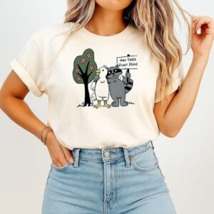 Raccoon And Duck Hugtrees Plant Peace Cartoon T-Shirt