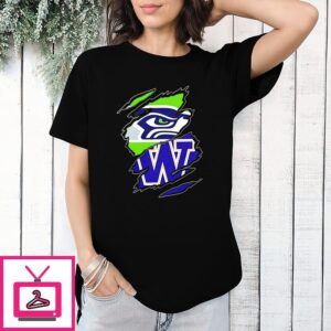 Seattle Seahawks And Washington Huskies Two Teams One Heart Scratch T-Shirt