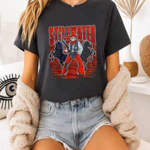 Skeleton Cowboy Stillwater Gun And Horse Graphic T-Shirt