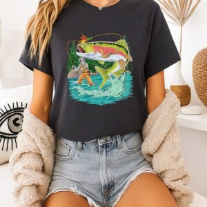 Skeleton Fishing End Of The Rainbow Graphic T-Shirt
