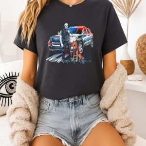 Skeleton Police And Working Dog Graphic T-Shirt