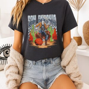 Skeleton San Antonio Basketball Cowboy Graphic T-Shirt
