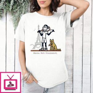 Tenis Coffee And Dog Game Set Croissant Funny T-Shirt
