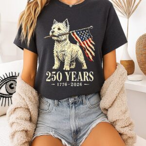 Westie Dog 250 Years 1776-2026 American Flag T-Shirt
