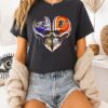 Baltimore Orioles And Baltimore Ravens Skull Heart Graphic T-Shirt