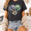Boston Celtics And New England Patriots Skull Heart Graphic T-Shirt