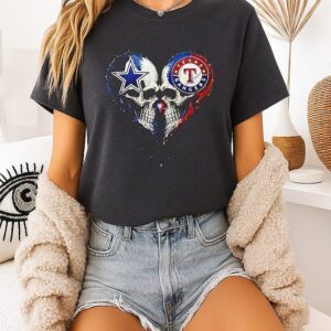 Dallas Cowboys And Texas Rangers Skull Heart T-Shirt