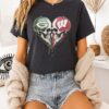 Green Bay Packers And Wisconsin Badgers Logo Skull Heart T-Shirt