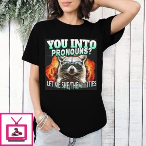 Let Me Shethem Titties Raccoon Pronouns T-Shirt