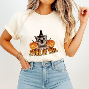 Trick Or Tits Cat Witch Halloween Spooky Season T-Shirt
