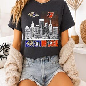 Baltimore Ravens And Orioles Skyline Players Names T-Shirt