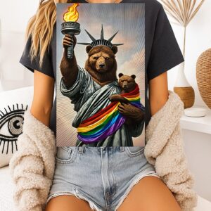 Bear Statue Of Liberty Pride T-Shirt