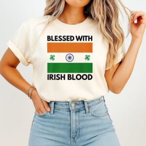 Blessed With Irish Blood India Flag Indian Pride T-Shirt
