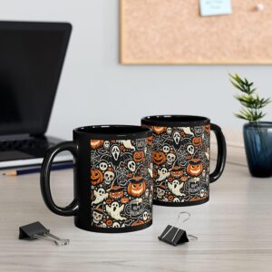 Halloween Coffee Mug Spooky Ghosts & Black Cat Design