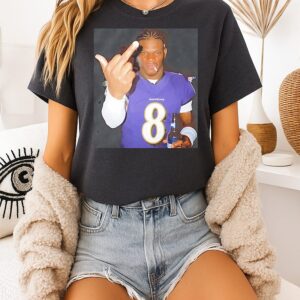 Lamar Jackson Holding Beer Middle Finger T-Shirt