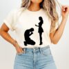 Man Kneeling Before Woman Giving Middle Finger T-Shirt