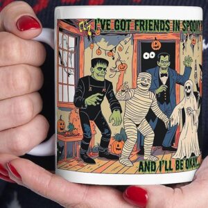 Personalized 90s Style Halloween Mug, Spooky Friends Monster Party Ceramic Cup