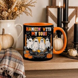 Personalized Hanging With My Boos Mug, Custom Family Ghost Halloween Coffee Cup