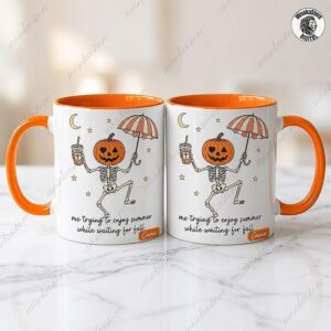 Personalized Pumpkin Skeleton Mug, Dancing Skeleton Design