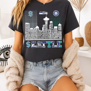Seattle Kraken Seahawks Mariners Skyline Players Names T-Shirt