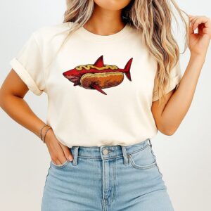 Shark Hot Dog Mustard Food Mashup Humor Graphic T-Shirt