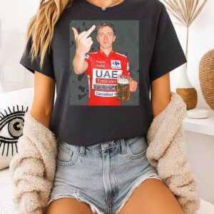 Tadej Pogacar Chasing The Red Jersey Holding Beer Middle Finger T-Shirt