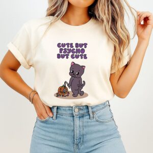 Cute But Psycho But Cute Halloween Cat Spooky T-Shirt