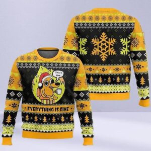 Funny This Is Fine Ugly Christmas Sweater – Dog Meme Holiday Pullover