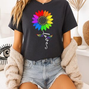 Gay Pride Love Sunflower Rainbow Lqbtq T-Shirt