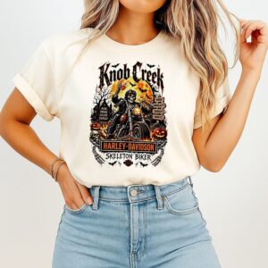 Harley Davidson Knob Creek Skeleton Biker Halloween Graphic T-Shirt