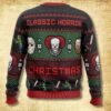 Horror Christmas Sweater Ugly Xmas Jumper, Killer Clown Hockey Mask Chainsaw Pattern