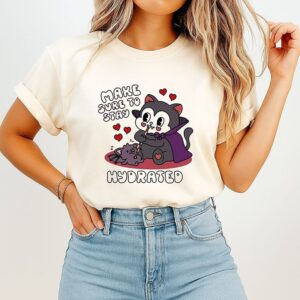 Make Sure To Stay Hydrated Vampire Cat Spooky Cute T-Shirt