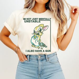 Mentally Unstable Rabbit With A Gun Cartoon Bunny T-Shirt