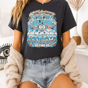 Miami Dolphins 60 Years Anniversary 1966-2026 Go Fins Go T-Shirt