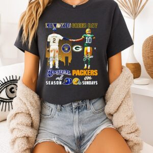 Milwaukee Brewers All Season And Green Bay Packers On Sundays Skyline Signature T-Shirt