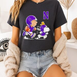 Northwestern Wildcats X Charlie Brown Woodstock And Snoopy Football Running T-Shirt