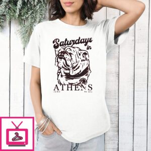 Saturdays In Athens Old Row Est 2014 Bulldog Mascot T-Shirt